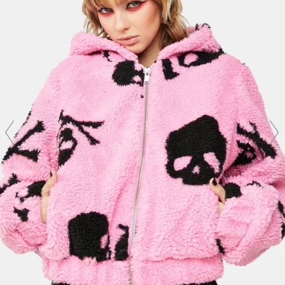 Dolls Kill Jackets & Blazers - NWT Dolls Kill Black k And Pink Skull Coat